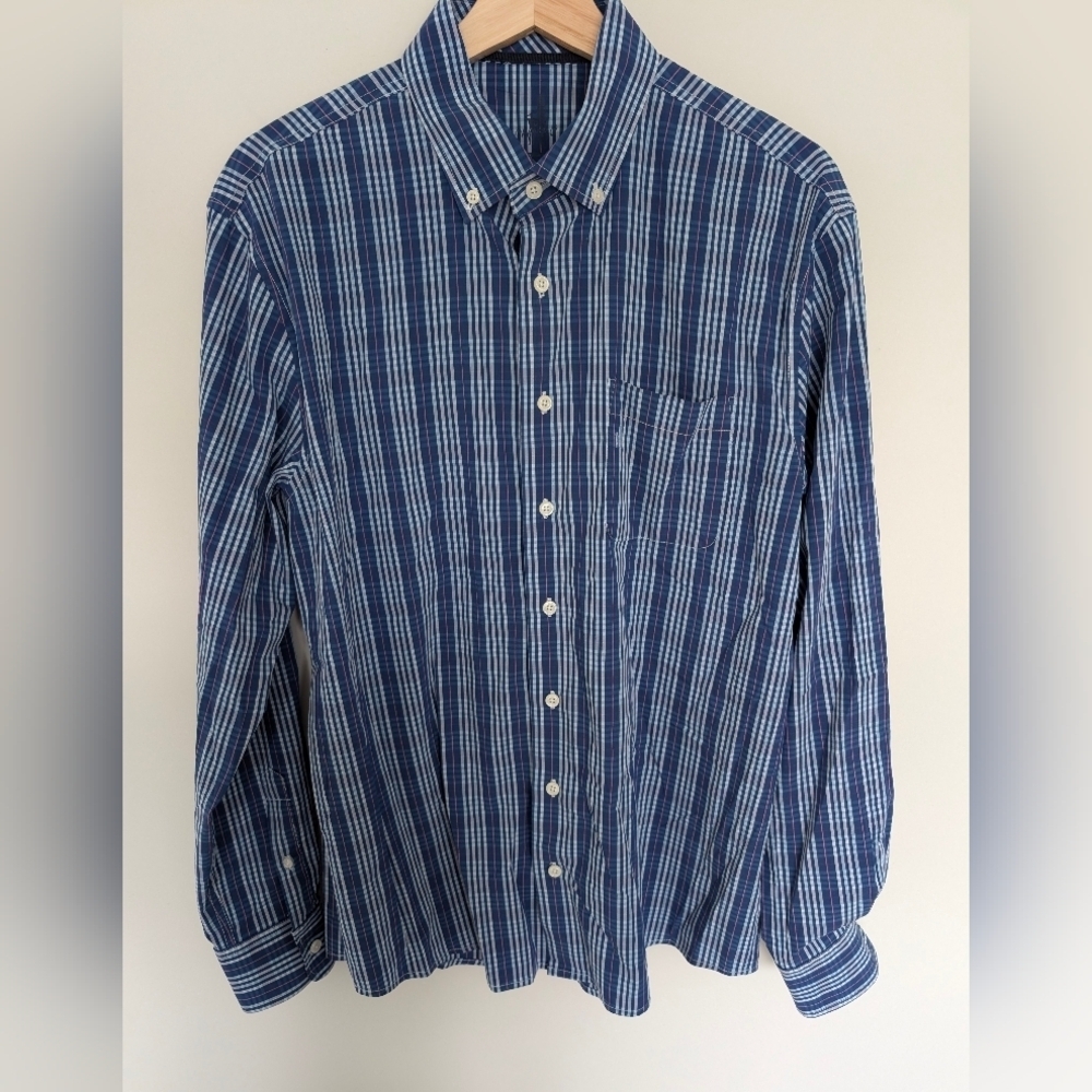 Johnnie - O Men's Blue Plaid Prep-formance Button Down Long Sleeve Size Medium